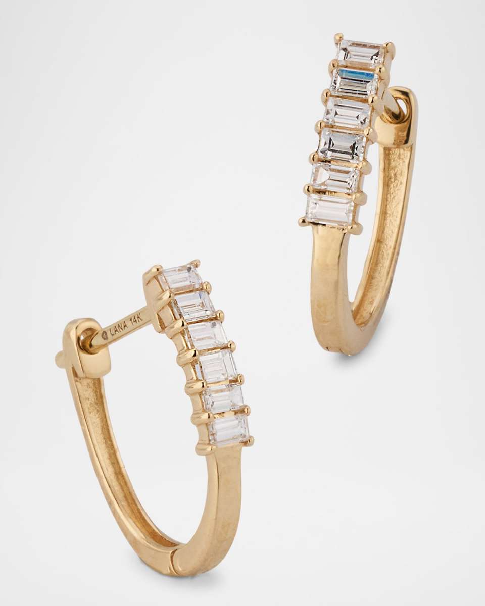 14K Yellow Gold Mini Baguette Diamond Huggie Earrings